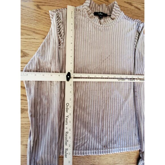 Lulu's Obvious Favorite Taupe Velvet Striped Mock Neck Long Sleeve Top S EUC - Picture 8 of 9
